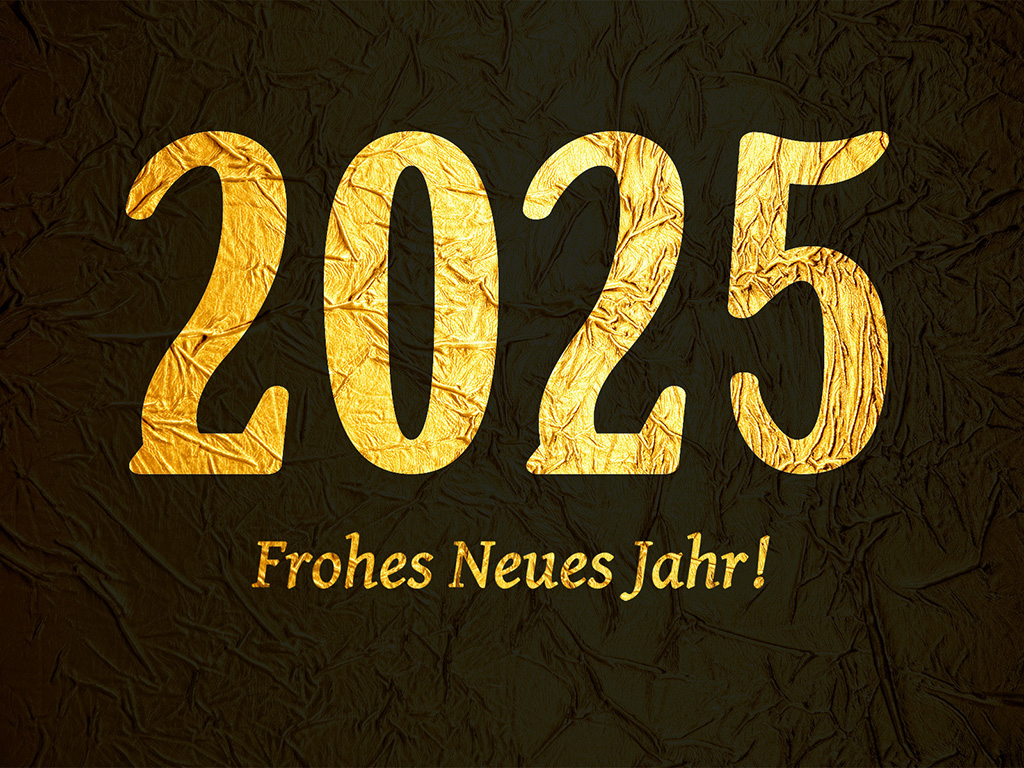 2025 Gold - schwarzer Hintergrund - Frohes Neues Jahr!